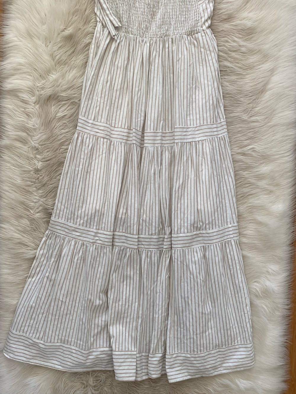 Lucca White Tan Striped Tiered Sleeveless Maxi Dress Cottagecore Vacation M - Picture 10 of 12